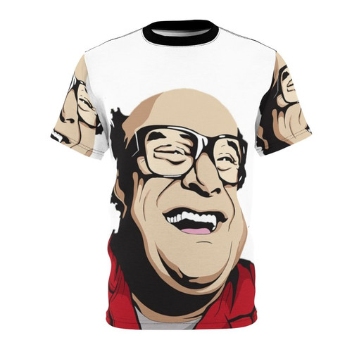 Vibrant all-over-print t-shirt featuring a fun Danny Devito graphic design