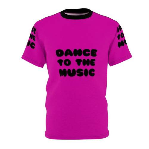 T-shirt design featuring the words "Dance To The Music" and stylized music notes.