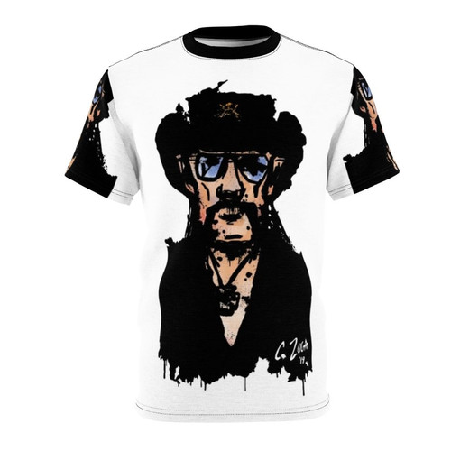 Stylized portrait t-shirt design featuring legendary Motörhead frontman Lemmy Kilminster