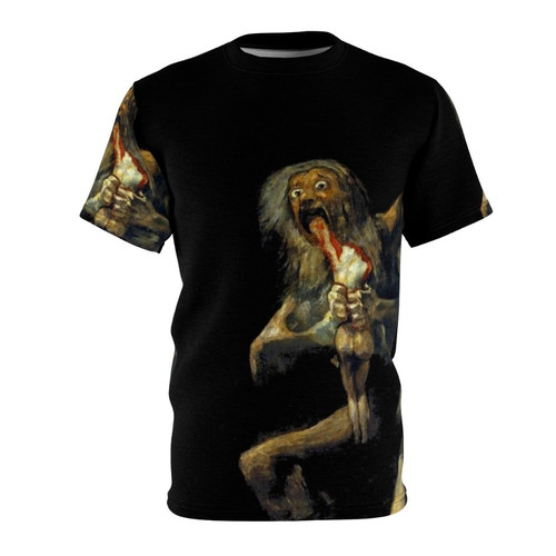 Graphic T-shirt featuring the iconic scene of Saturn devouring his son, inspired by the classic painting by Spanish artist Francisco Goya.