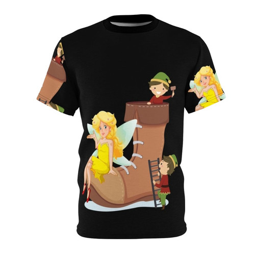Mythical creatures graphic tee with fantasy art of a dragon, unicorn, and falcon
