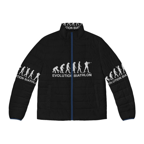 Biathlon Puffer Jacket with skier and rifle
