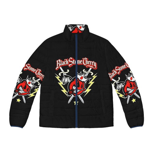 Aries90 Cherry Band Hard Rock Black Stone Logo Puffer Jacket