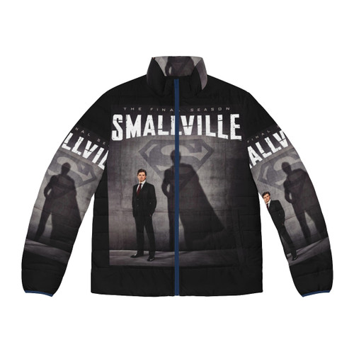 Smallville logo puffer jacket with superhero inspired design
