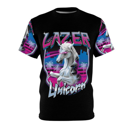 Vibrant t-shirt featuring a magical lazer unicorn design
