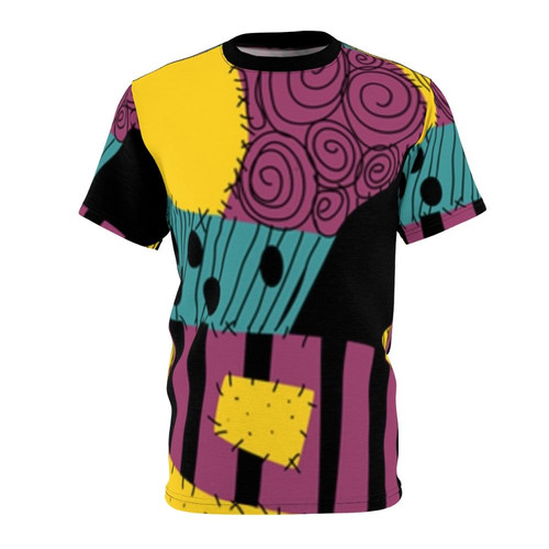 Patchwork Sally Inspired AOP T-Shirt with Jack Skellington and Tim Burton Designs