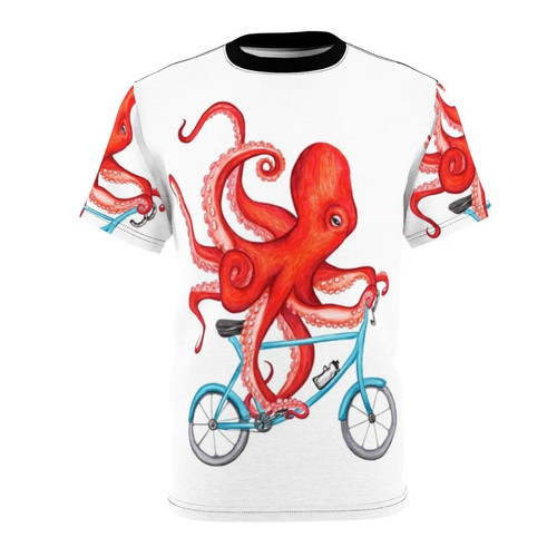 T-shirt design featuring an elephant riding a bicycle