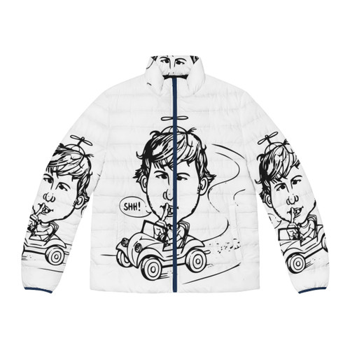 Rude Man Who Shushes Please Call Puffer Jacket featuring a humorous cartoon design