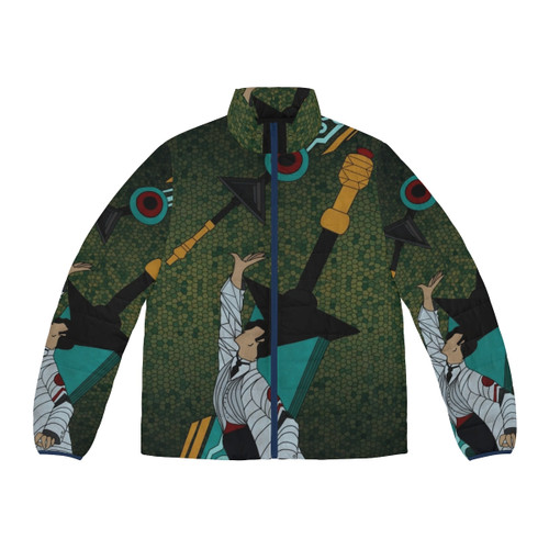 Royksopp puffer jacket with electronic music and atmospheric landscape design