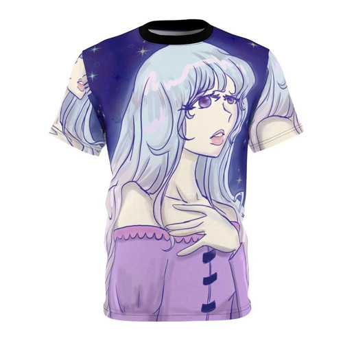 Vibrant fantasy art of the character Lady Amalthea from the classic anime "The Last Unicorn" printed on a high-quality t-shirt.
