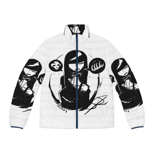 Rothko inspired minimalist blue color block puffer jacket