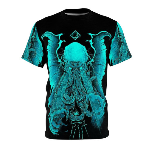 A unique t-shirt featuring a dark, digital illustration of the legendary Cthulhu creature from the depths of the sea.