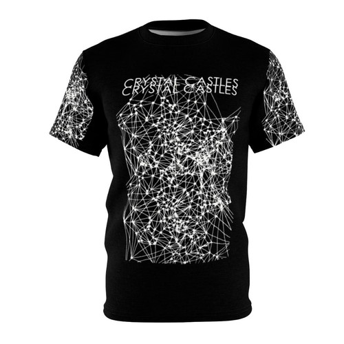 Dark-themed t-shirt with Crystal Castles inspired design