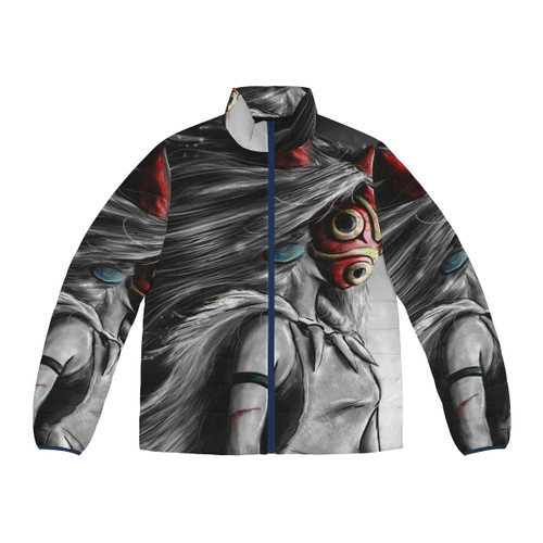 Enchanting princess puffer jacket with nature, wolf, and emotional artwork