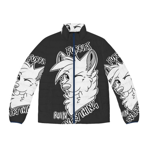 Furry puffer jacket with cute animal designs