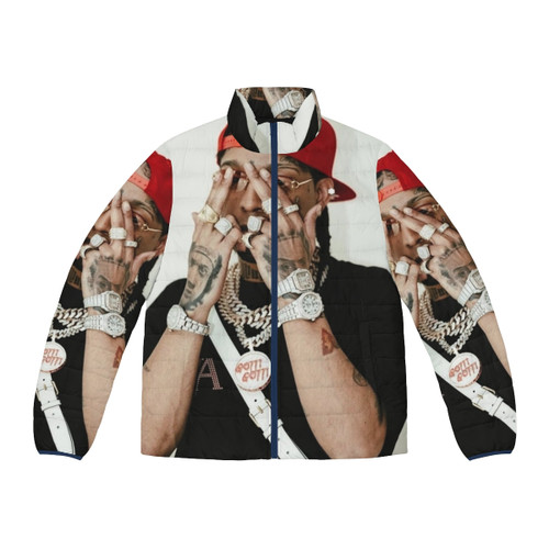 A model wearing the Rochyrd Puffer Jacket, a stylish and warm winter coat