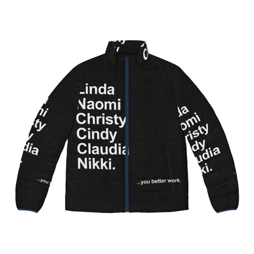 Supermodel puffer jacket with RuPaul-inspired design