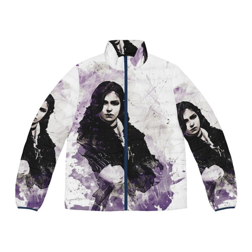 Yennefer from The Witcher video game painted on a puffer jacket