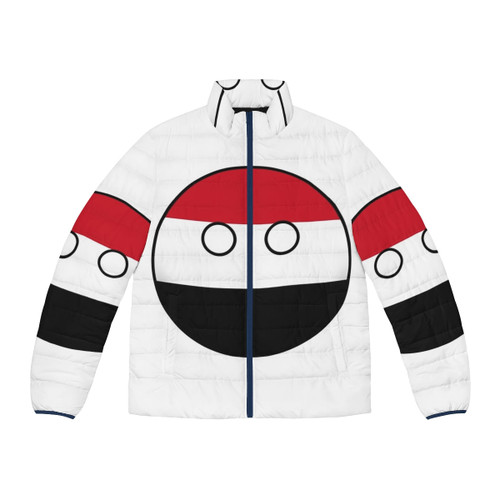Puffer jacket featuring the vibrant flag and design of the Yemen countryball
