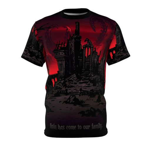 Dark fantasy inspired t-shirt with Lovecraftian horror elements, perfect for fans of the video game Darkest Dungeon.