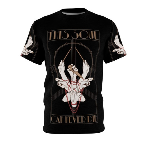 Mystic visual kei inspired t-shirt with art nouveau design featuring hands and occult symbols