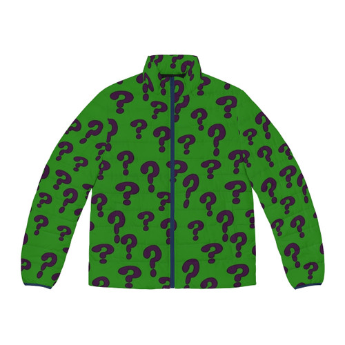 Riddler-inspired DC Comics puffer jacket with bold graphics