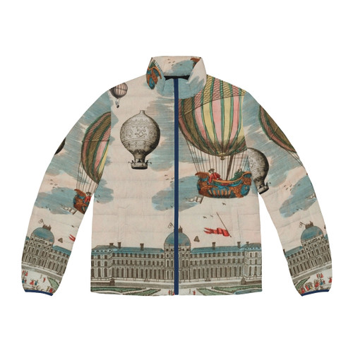 Vintage French Balloons Puffer Jacket with Hot Air Balloon Illustration