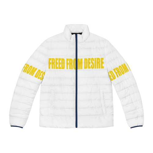 Model wearing a "Freed From Desire" 90s inspired puffer jacket