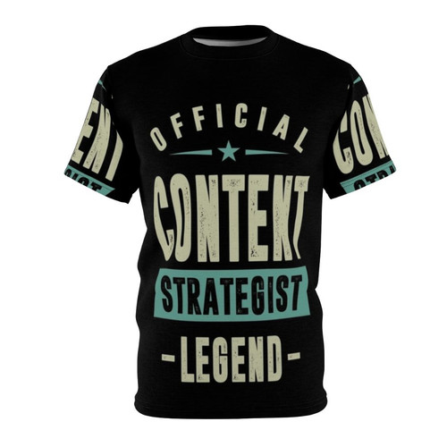 Mockup of a stylish t-shirt with the text "Content Strategist" in a unique typographic design