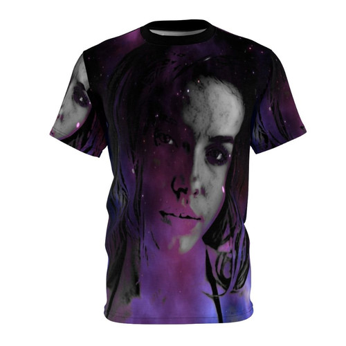 Cosmic Conscious T-Shirt featuring a stunning galaxy and nebula design for spiritual space enthusiasts