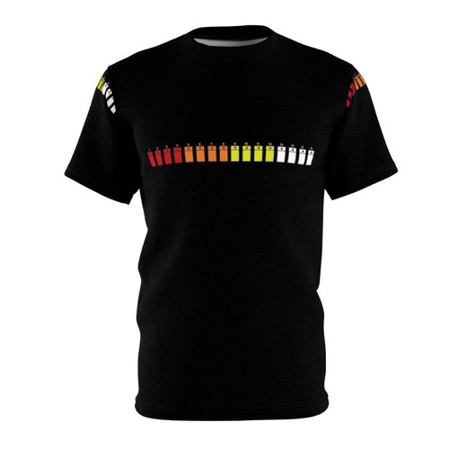 Person wearing a t-shirt with a graphic design featuring the iconic Roland 808 drum machine and the words "Drum Beats"