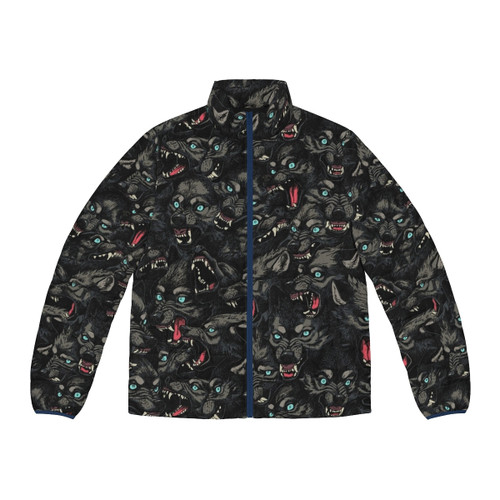 Wolf paw prints camo pattern on a warm and cozy puffer jacket