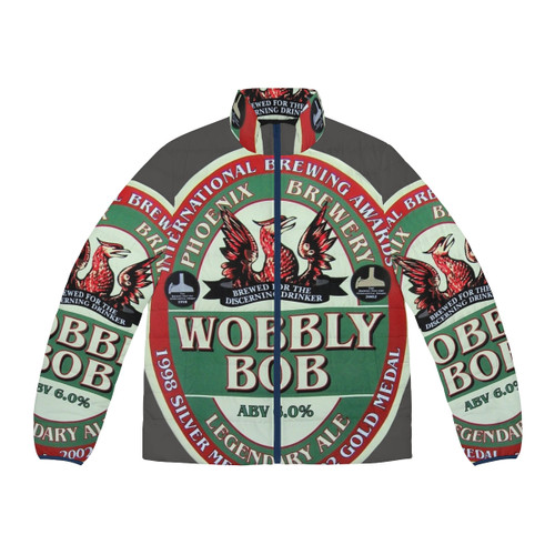 Wobbly Bob Legendary Ale Puffer Jacket featuring a brewery and pub inspired design