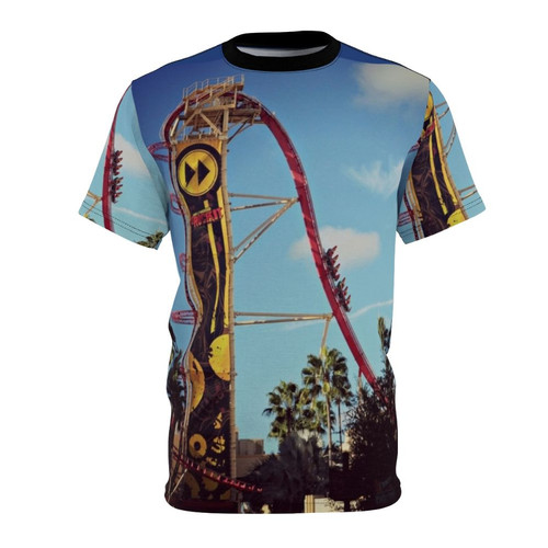 T-shirt featuring a graphic inspired by the Rip Ride Rockit roller coaster at Universal Studios Orlando