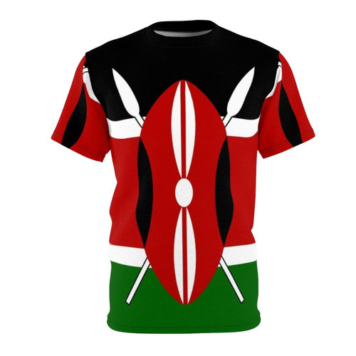 Vibrant Kenyan flag pattern printed on a high-quality t-shirt, perfect for travelers and sports fans.