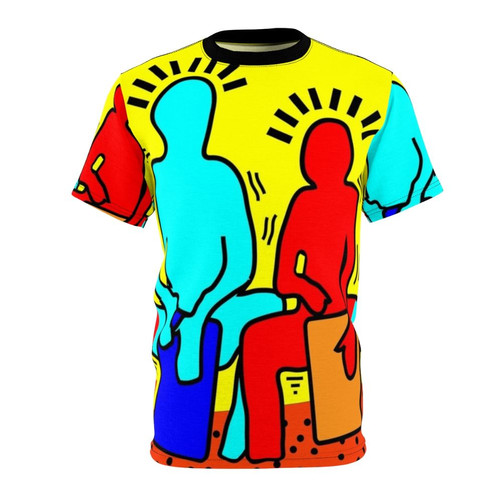 Colorful illustration of drummers on a t-shirt for music lovers