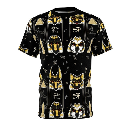 Kemetic-inspired t-shirt featuring Egyptian gods and symbols