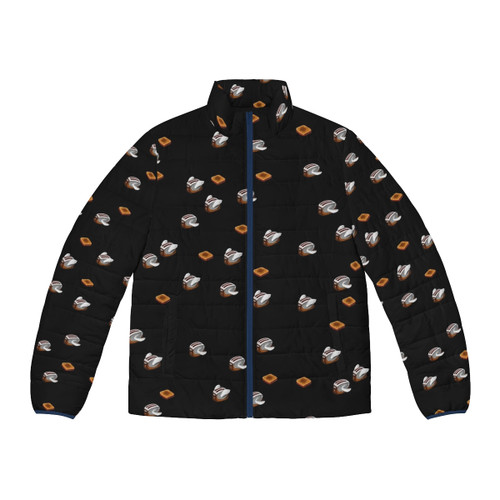 A puffer jacket featuring the iconic Flying Toasters design, a tribute to the history of Mac and technology
