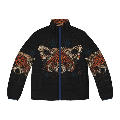 A puffer jacket featuring a vibrant red panda face design