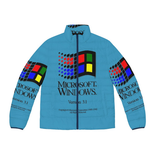 Retro Windows 95 98 logo puffer jacket in classic sky blue