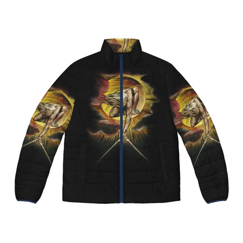 William Blake's "The Ancient of Days" design printed on a cozy puffer jacket