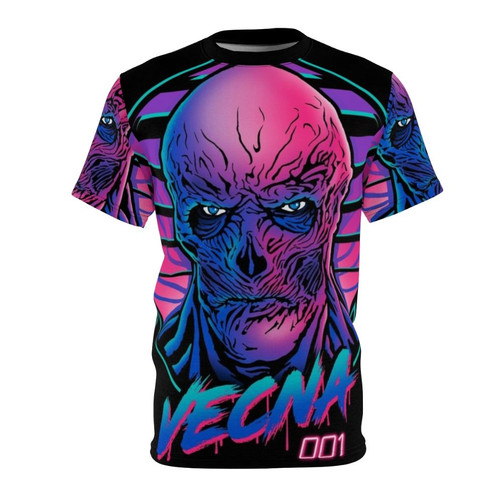 Retro-Inspired Vecna Graphic T-Shirt featuring a neon, synthwave-style design