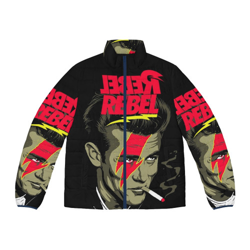 A close-up image of a rebel-inspired puffer jacket with a star design