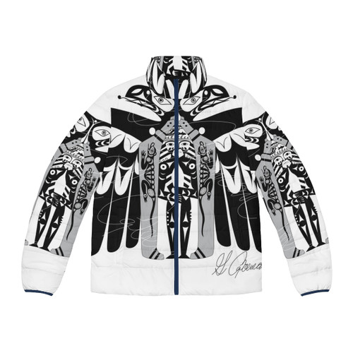 Ravens House Coastal PNW Puffer Jacket with Raven and Beach Design