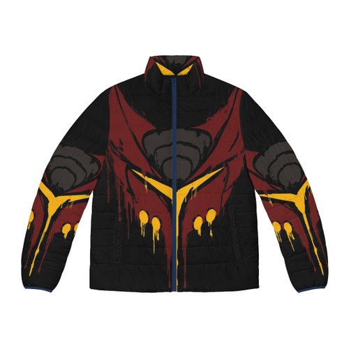 Ratchet and Clank inspired red and orange stencil puffer jacket