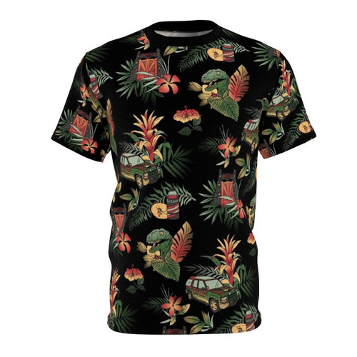 Retro 90s style dinosaur floral pattern t-shirt
