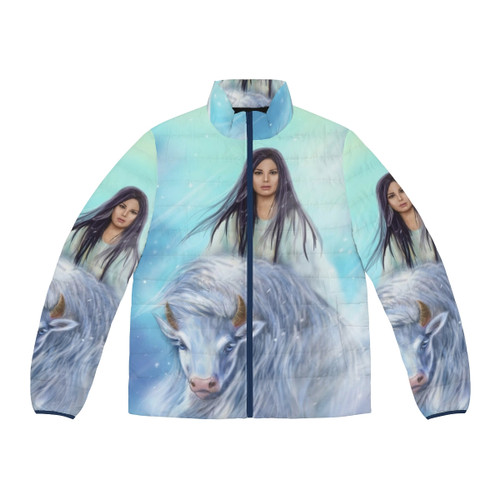 White Buffalo Calf Woman Puffer Jacket featuring a legendary Native American figure