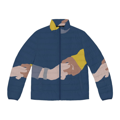 "A stylish puffer jacket with a 'What You Talkin' About Willis?' design"