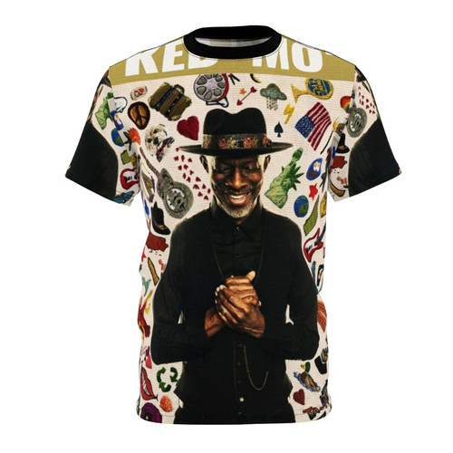 Keb Mo inspired t-shirt with abstract all-over print design