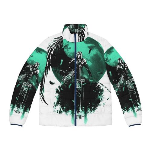 Final Fantasy VII Cloud Strife Puffer Jacket featuring the iconic Buster Sword and Materia